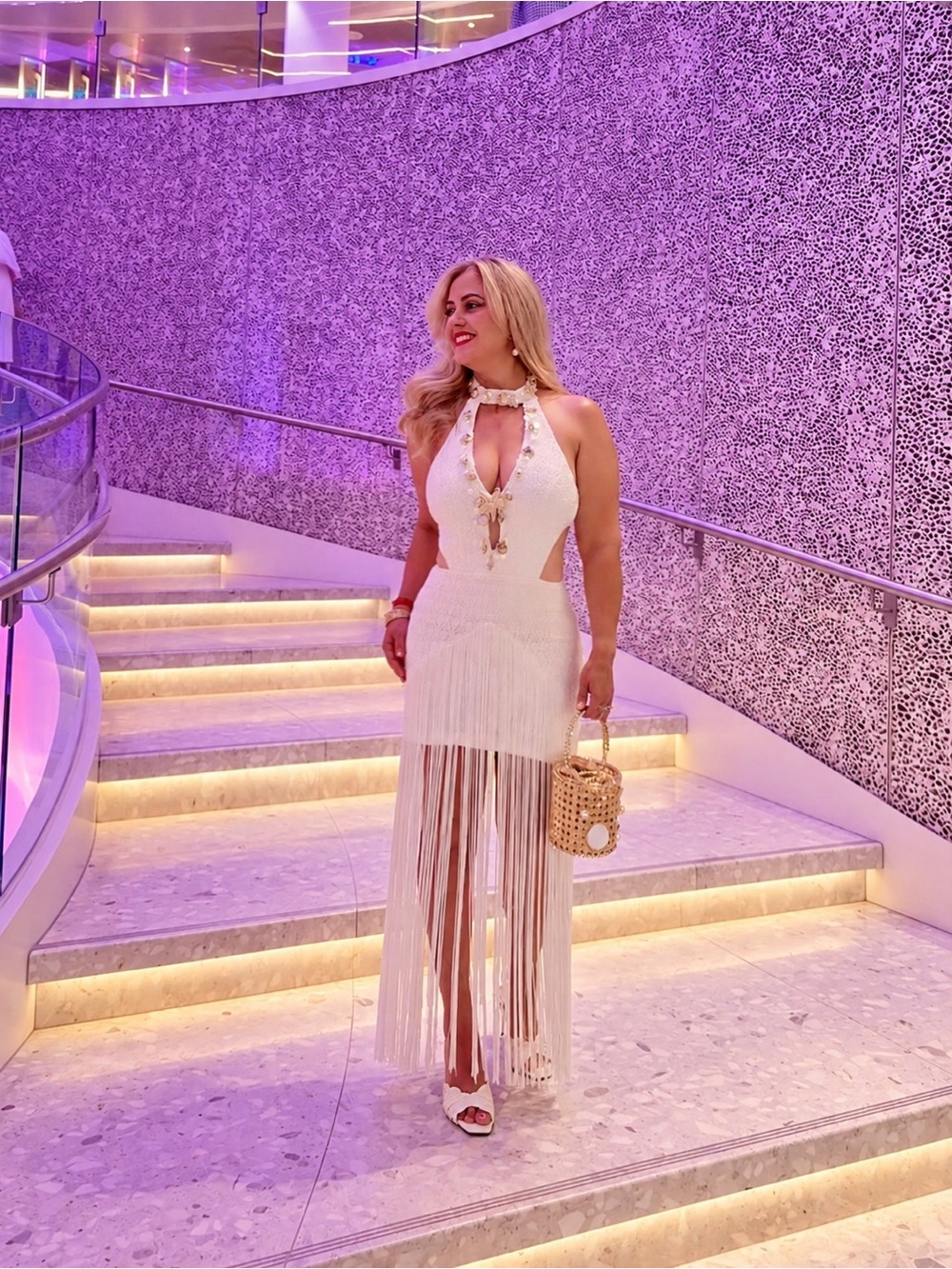 White Halter Fringe Maxi Dress with Tassel Detail
